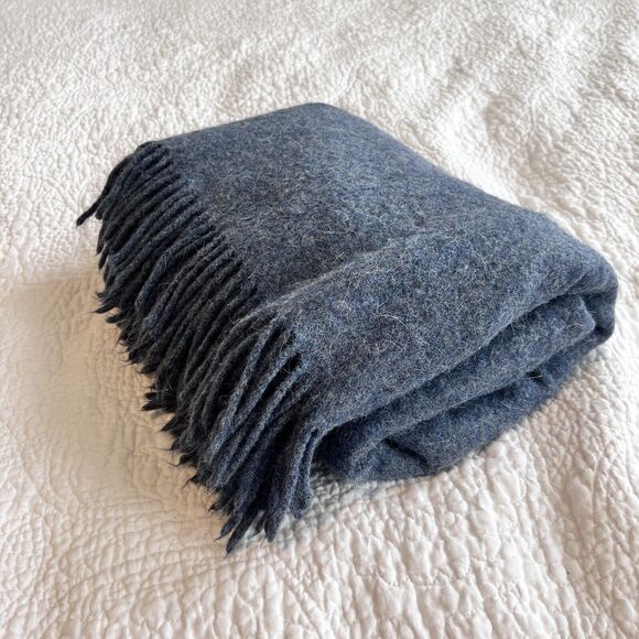 Eka Alpaca Other - Eka Alpaca Navy Blue Knit Fringe Throw Blanket